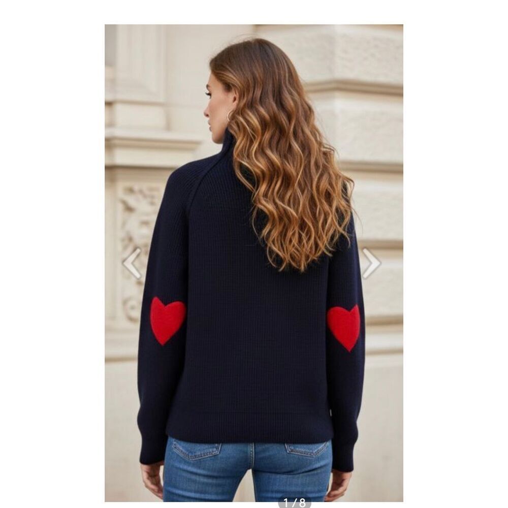 CHICWISH Navy Blue  Heart and Soul Patched Knit Sweater-M